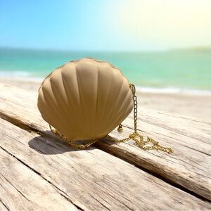 Shell-Clam Shaped Cream Clutch or Shoulder Bag Purse